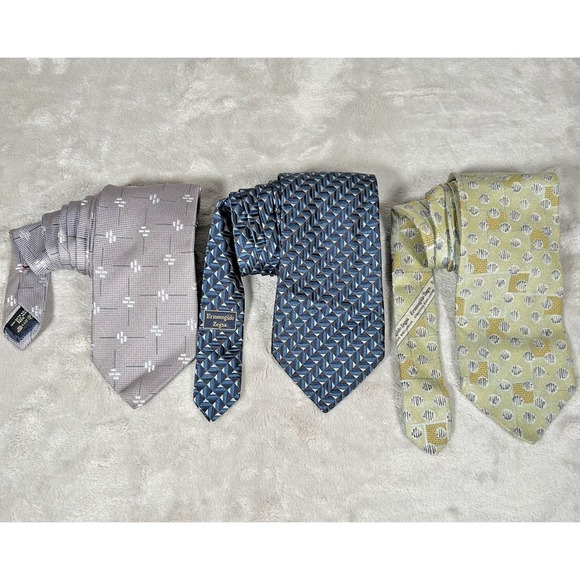 Ermenegildo Zegna Lot of 3 100% Silk Ties Mens Geometric Designer Made in Italy